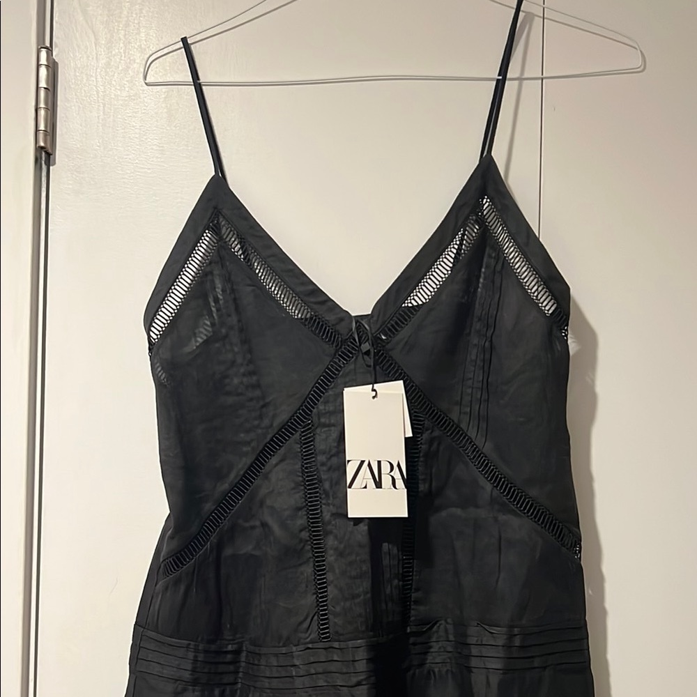ZARA Black Ramie Maxi Strappy Dress